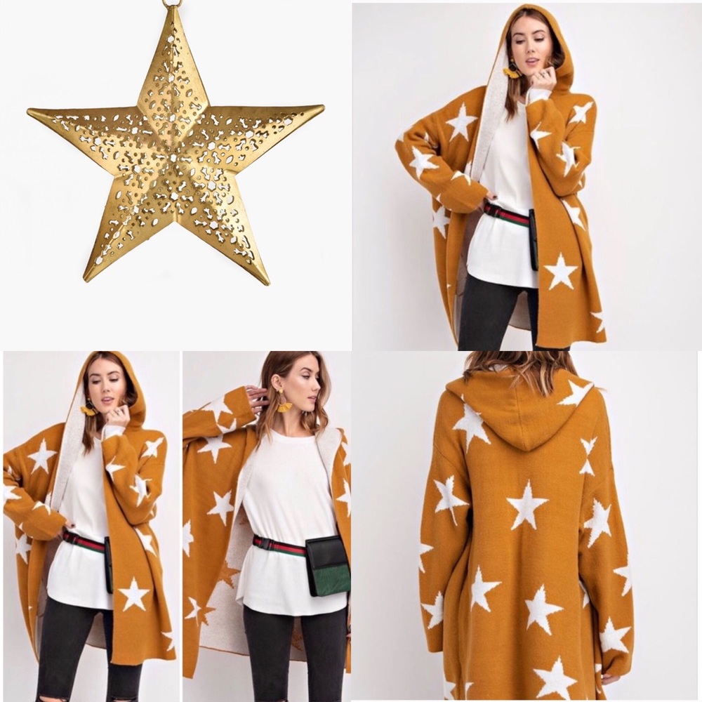 Star Cardigan with Hoodie in Camel/Winter White 🐫 - Picture 4 of 4
